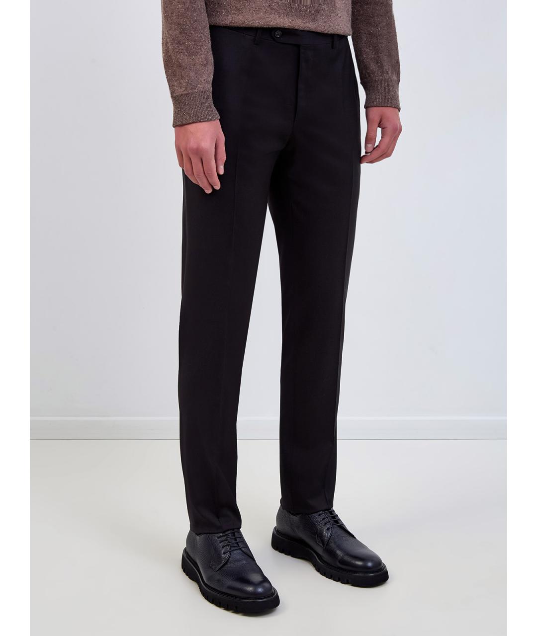 CANALI Черные шерстяные повседневные брюки, фото 3