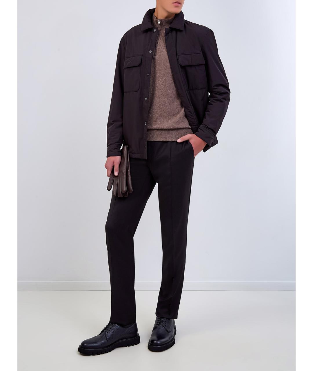 CANALI Черные шерстяные повседневные брюки, фото 2