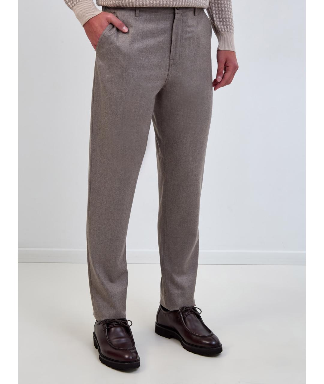 CANALI Коричневые шерстяные повседневные брюки, фото 3