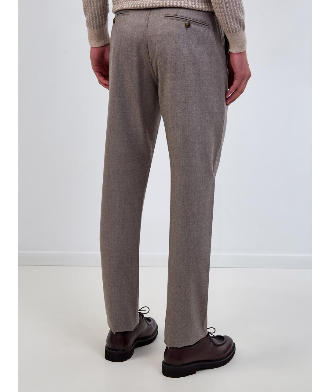 CANALI Коричневые шерстяные повседневные брюки, фото 4