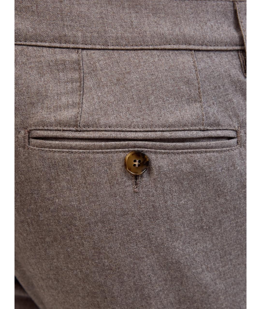 CANALI Коричневые шерстяные повседневные брюки, фото 5