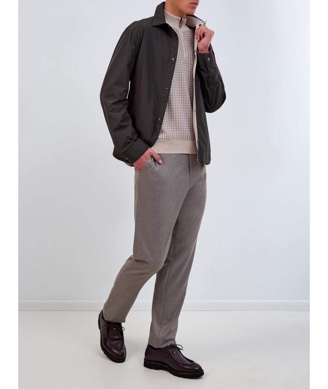 CANALI Коричневые шерстяные повседневные брюки, фото 2