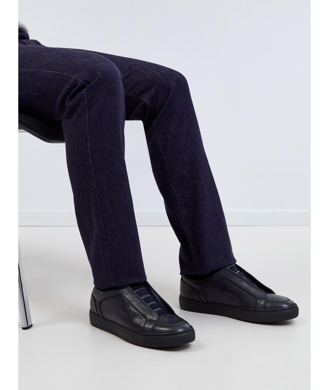 DOUCAL'S Синие кожаные низкие кроссовки / кеды, фото 2