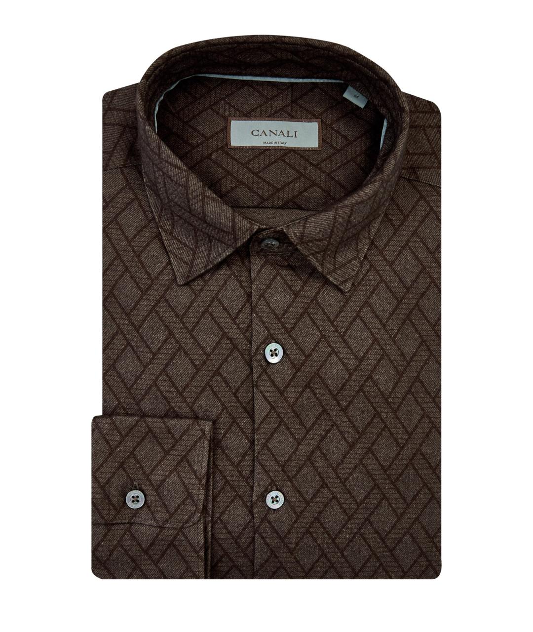 CANALI Коричневая хлопковая классическая рубашка, фото 1