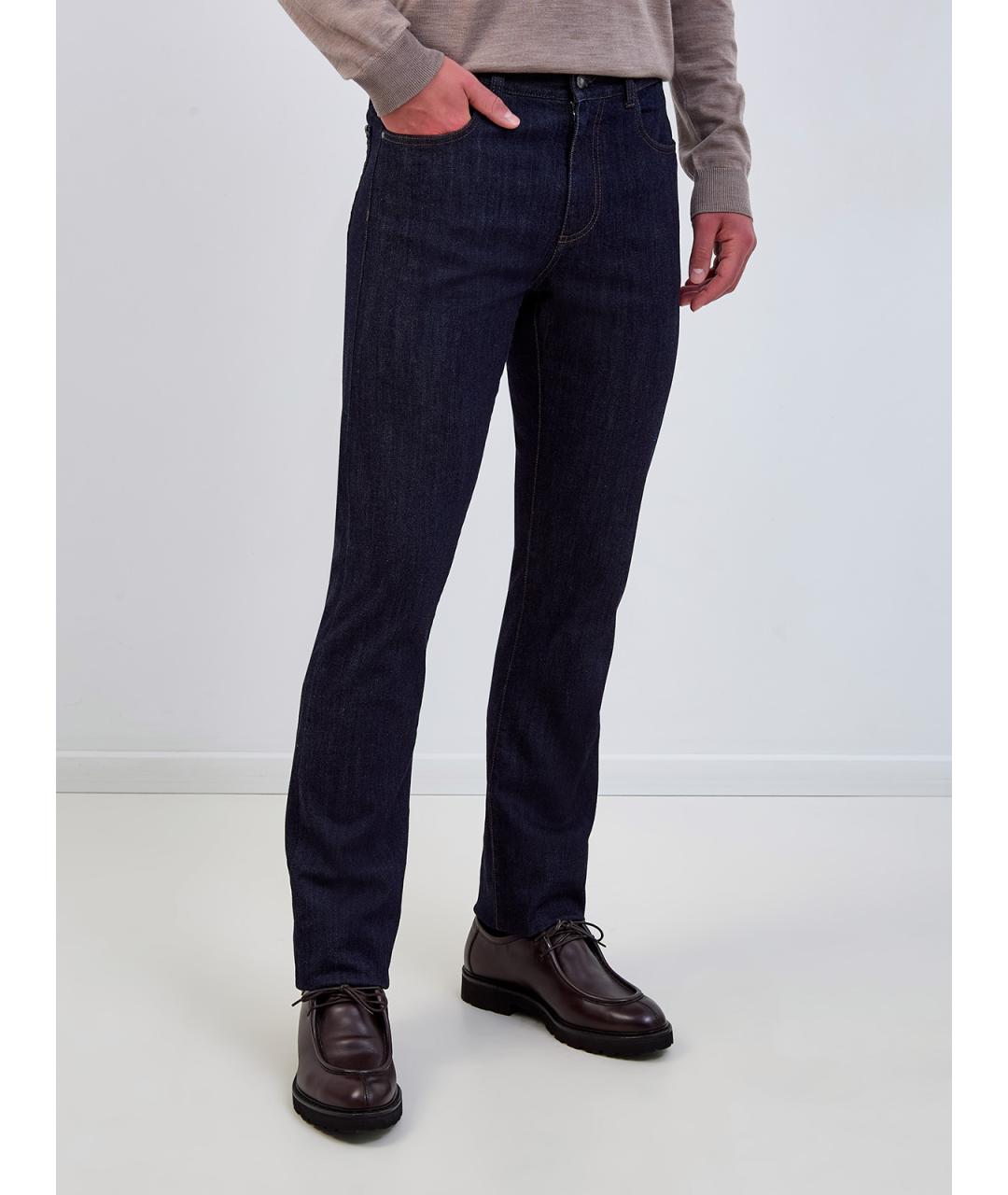CANALI Синие хлопковые прямые джинсы, фото 3