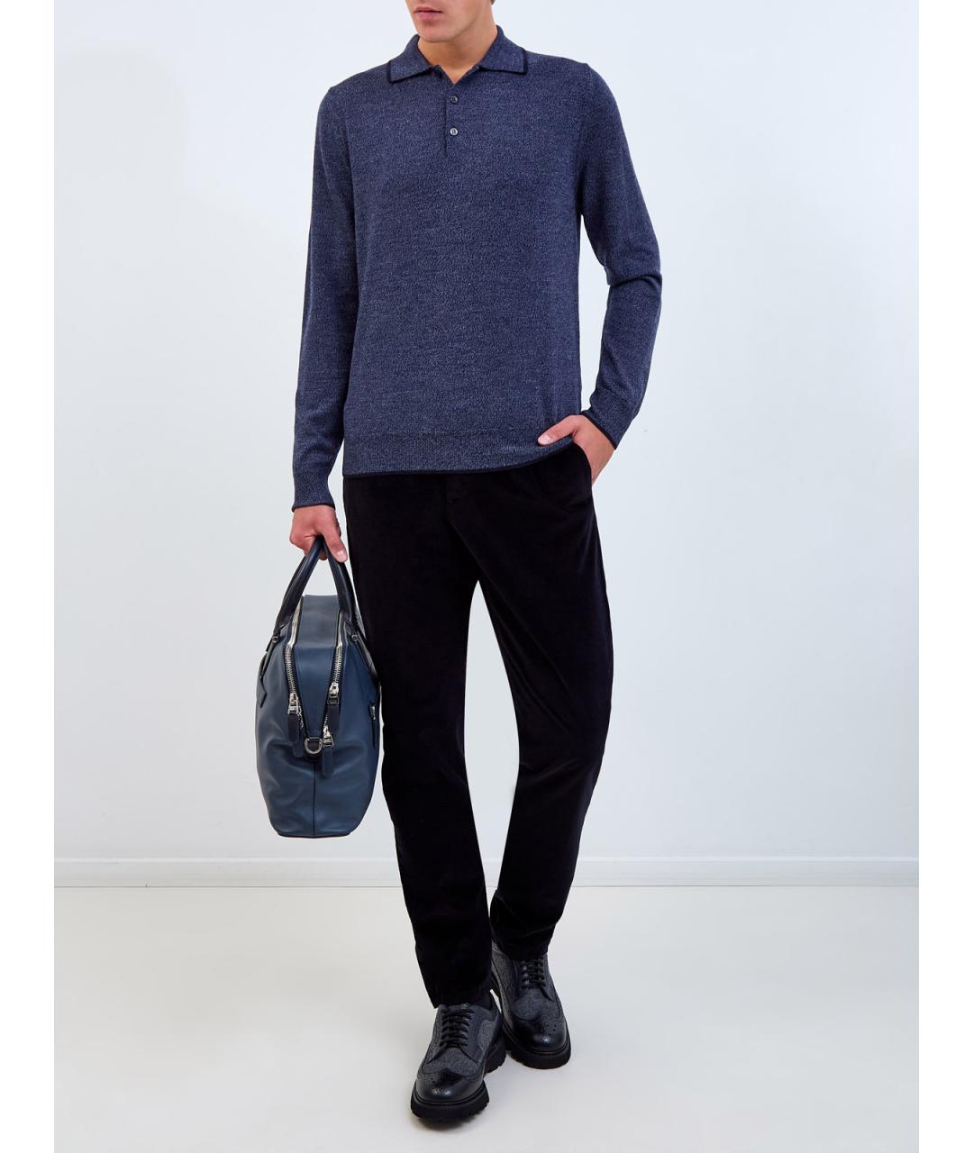 CANALI Синее поло с коротким рукавом, фото 2