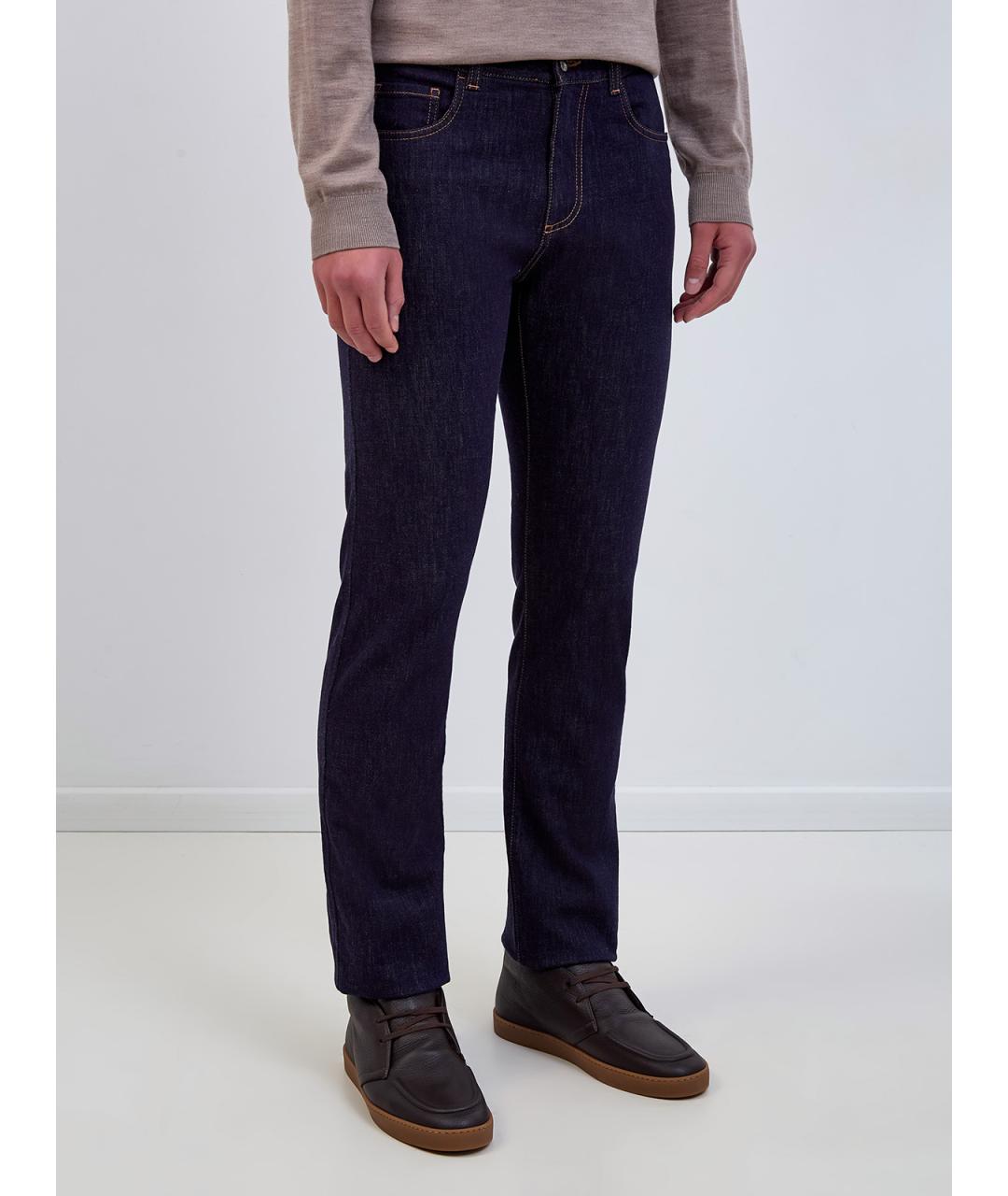 CANALI Синие хлопковые прямые джинсы, фото 3
