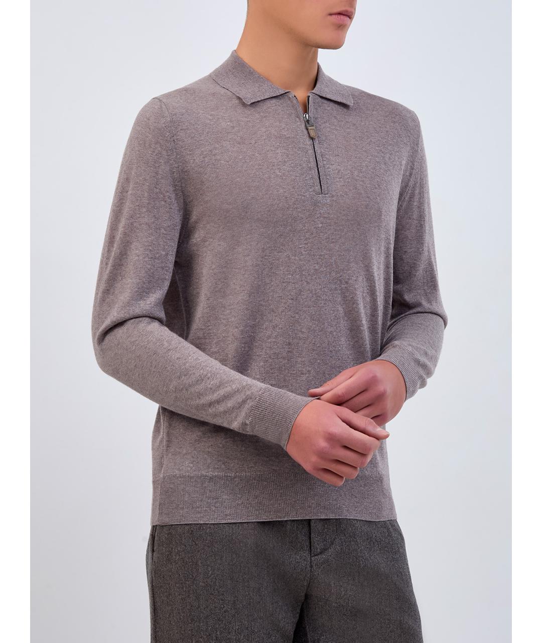 CANALI Коричневое поло с длинным рукавом, фото 3