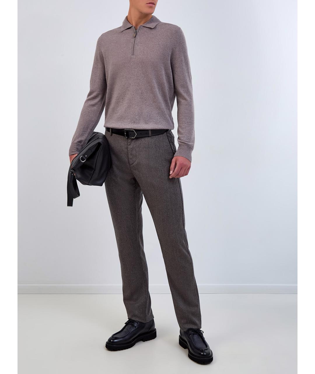 CANALI Коричневое поло с длинным рукавом, фото 2