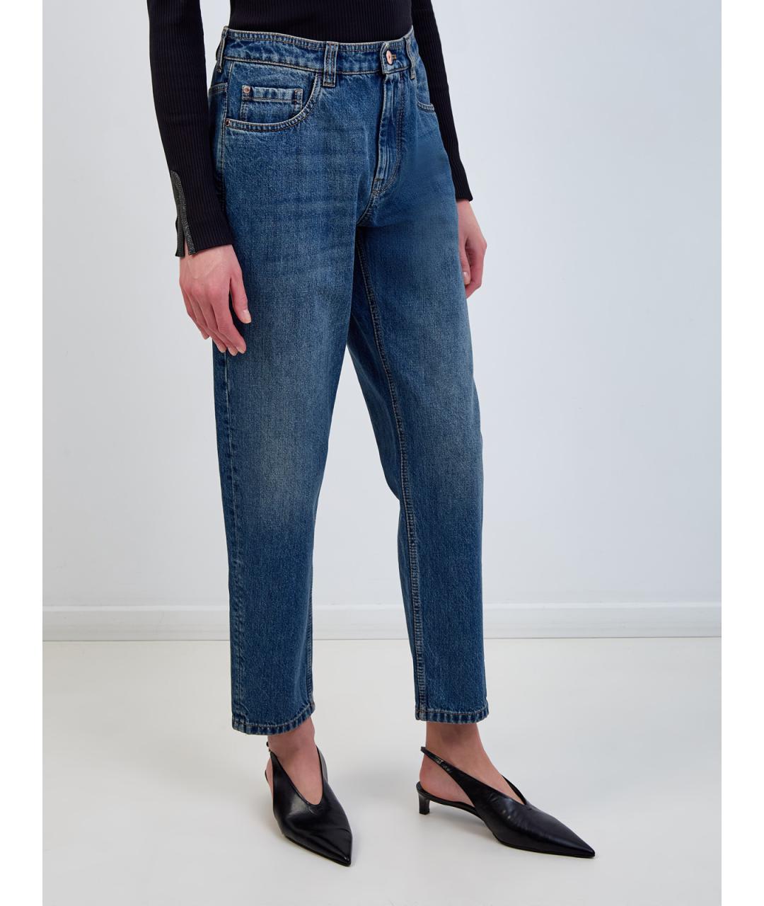 BRUNELLO CUCINELLI Синие хлопковые джинсы слим, фото 3