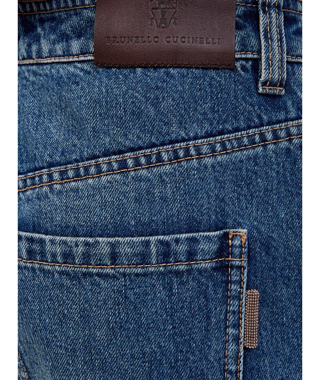 BRUNELLO CUCINELLI Синие хлопковые джинсы слим, фото 5