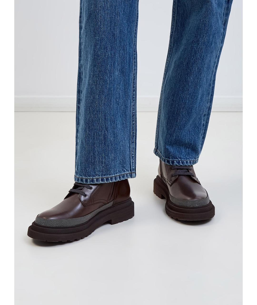 BRUNELLO CUCINELLI Коричневые кожаные ботинки, фото 2