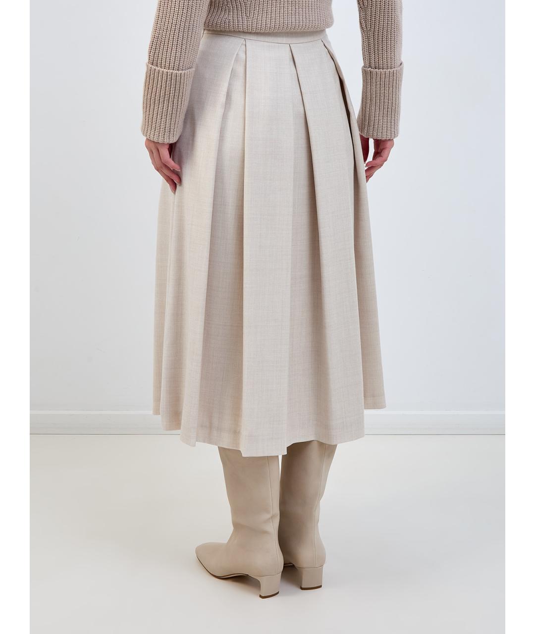 ELEVENTY Бежевая шерстяная юбка миди, фото 4