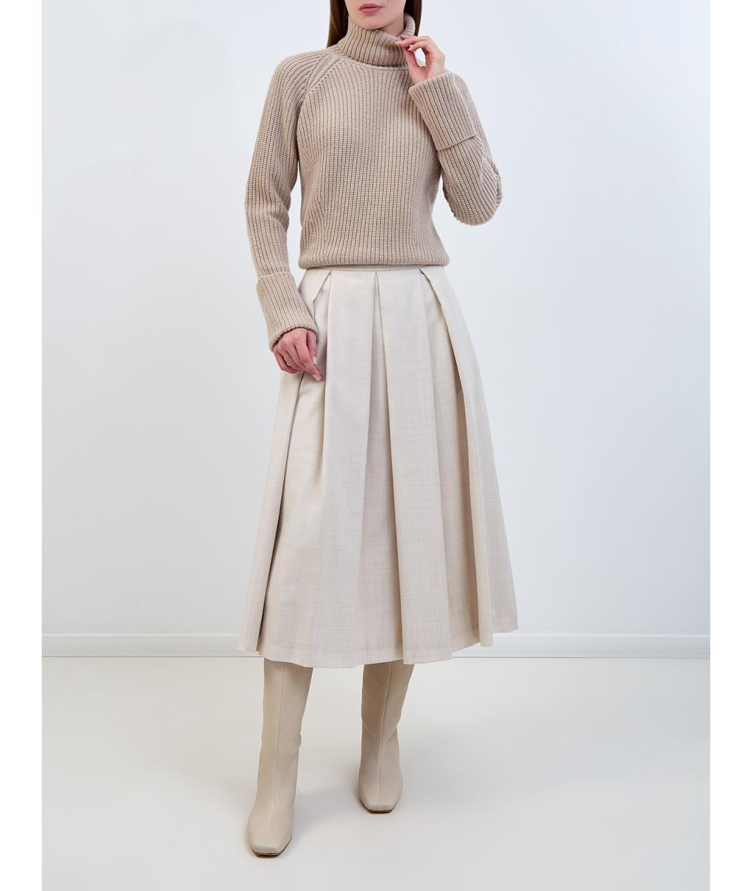 ELEVENTY Бежевая шерстяная юбка миди, фото 2