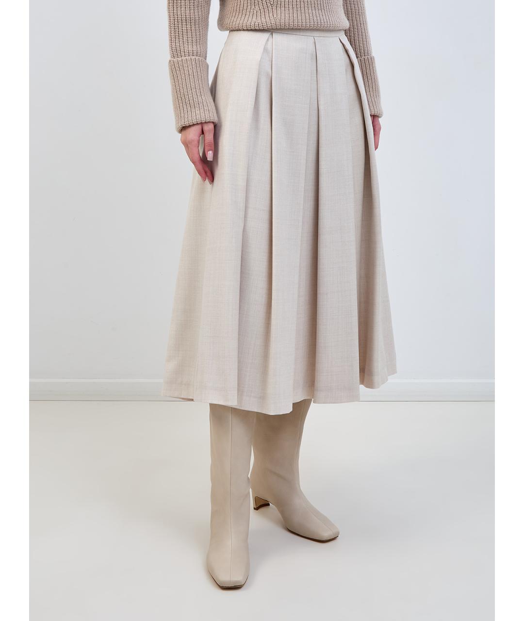 ELEVENTY Бежевая шерстяная юбка миди, фото 3