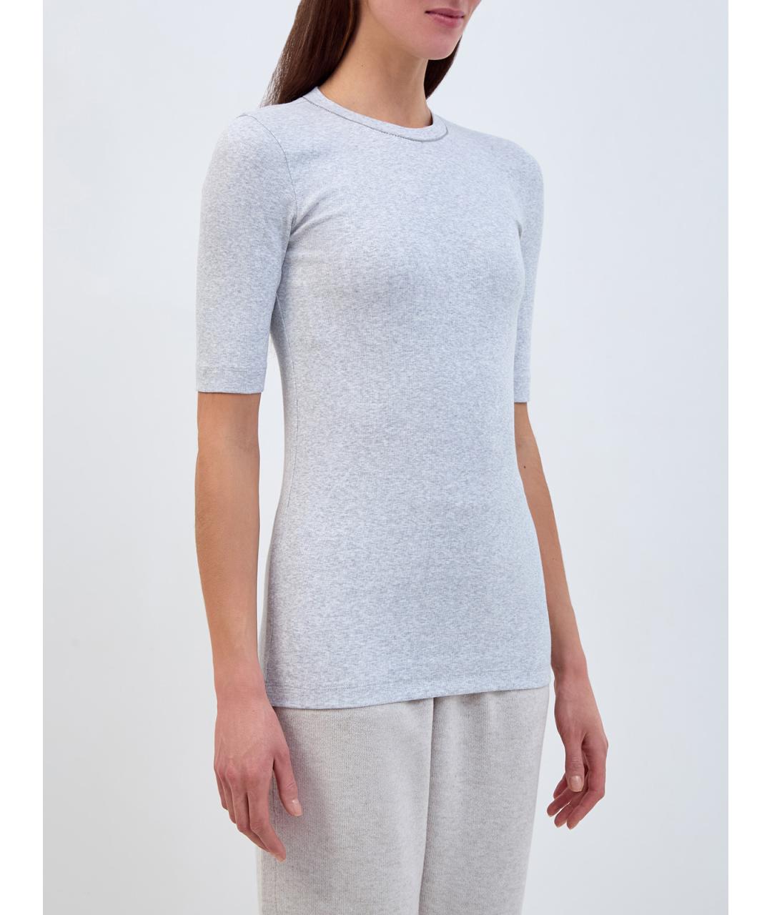 BRUNELLO CUCINELLI Серая хлопковая футболка, фото 3