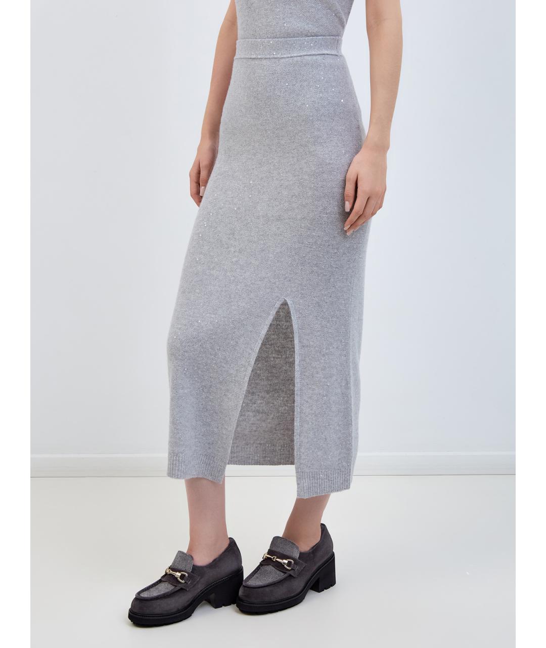 LORENA ANTONIAZZI Серая шерстяная юбка макси, фото 3