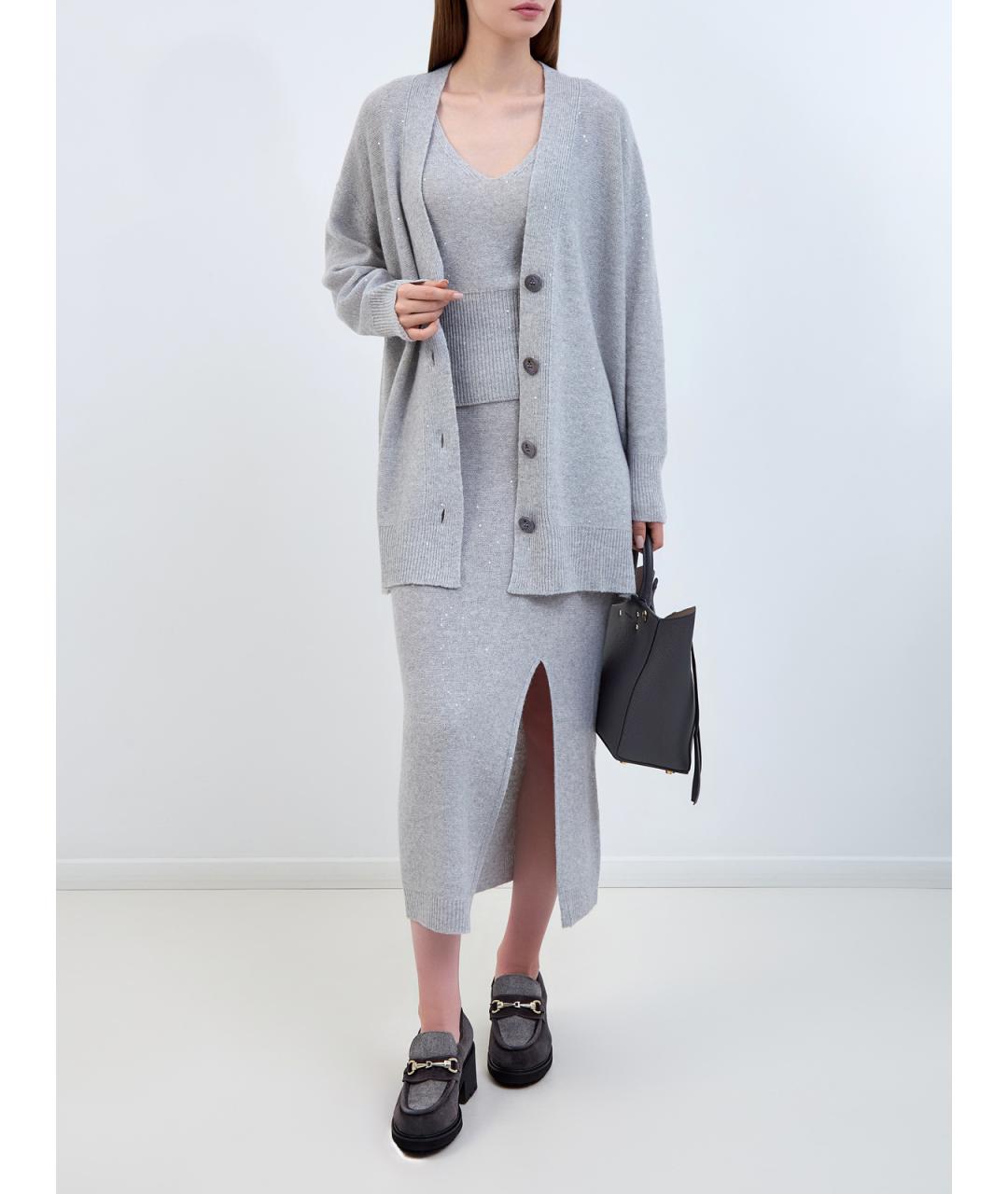 LORENA ANTONIAZZI Серая шерстяная юбка макси, фото 2