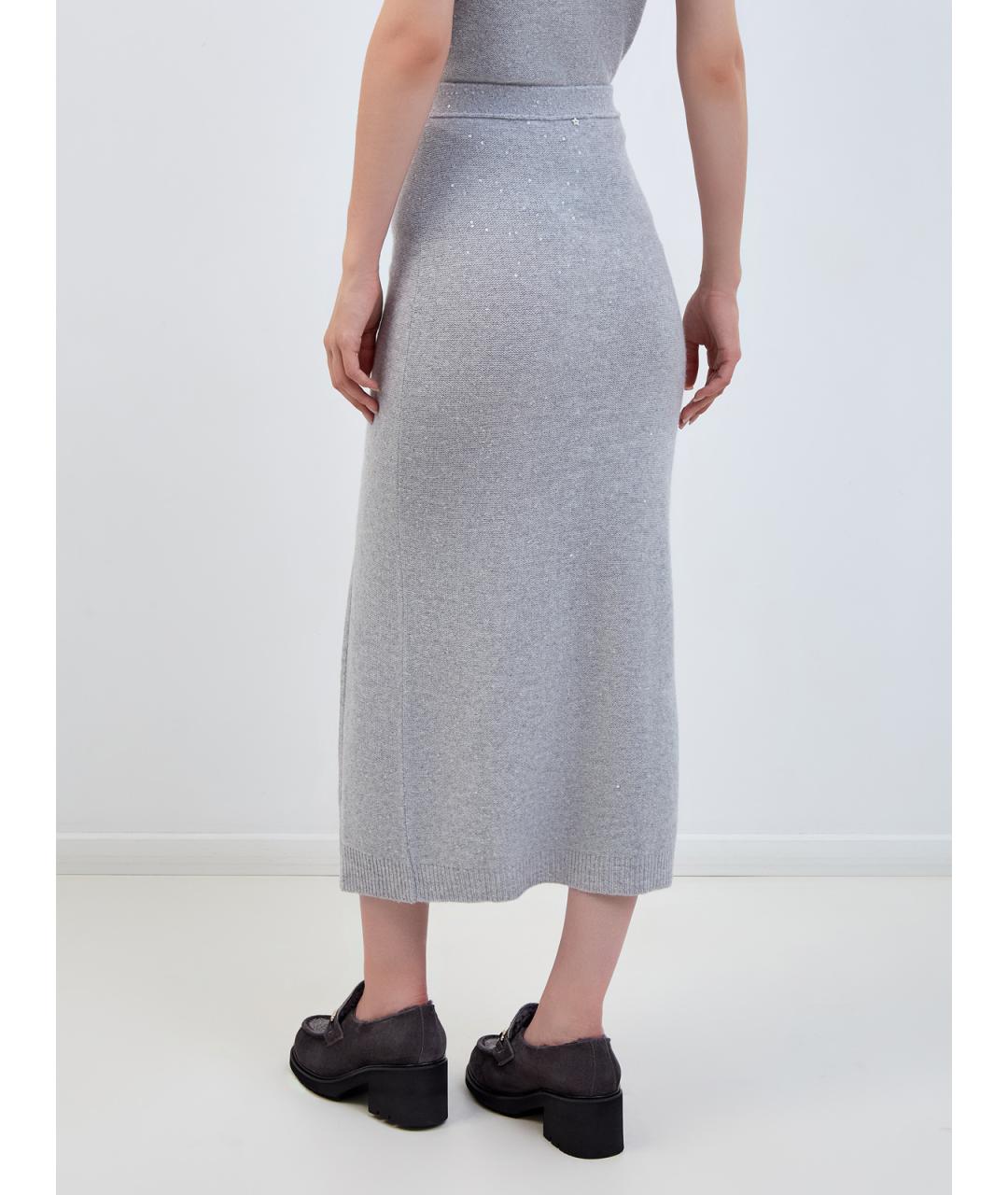 LORENA ANTONIAZZI Серая шерстяная юбка макси, фото 4