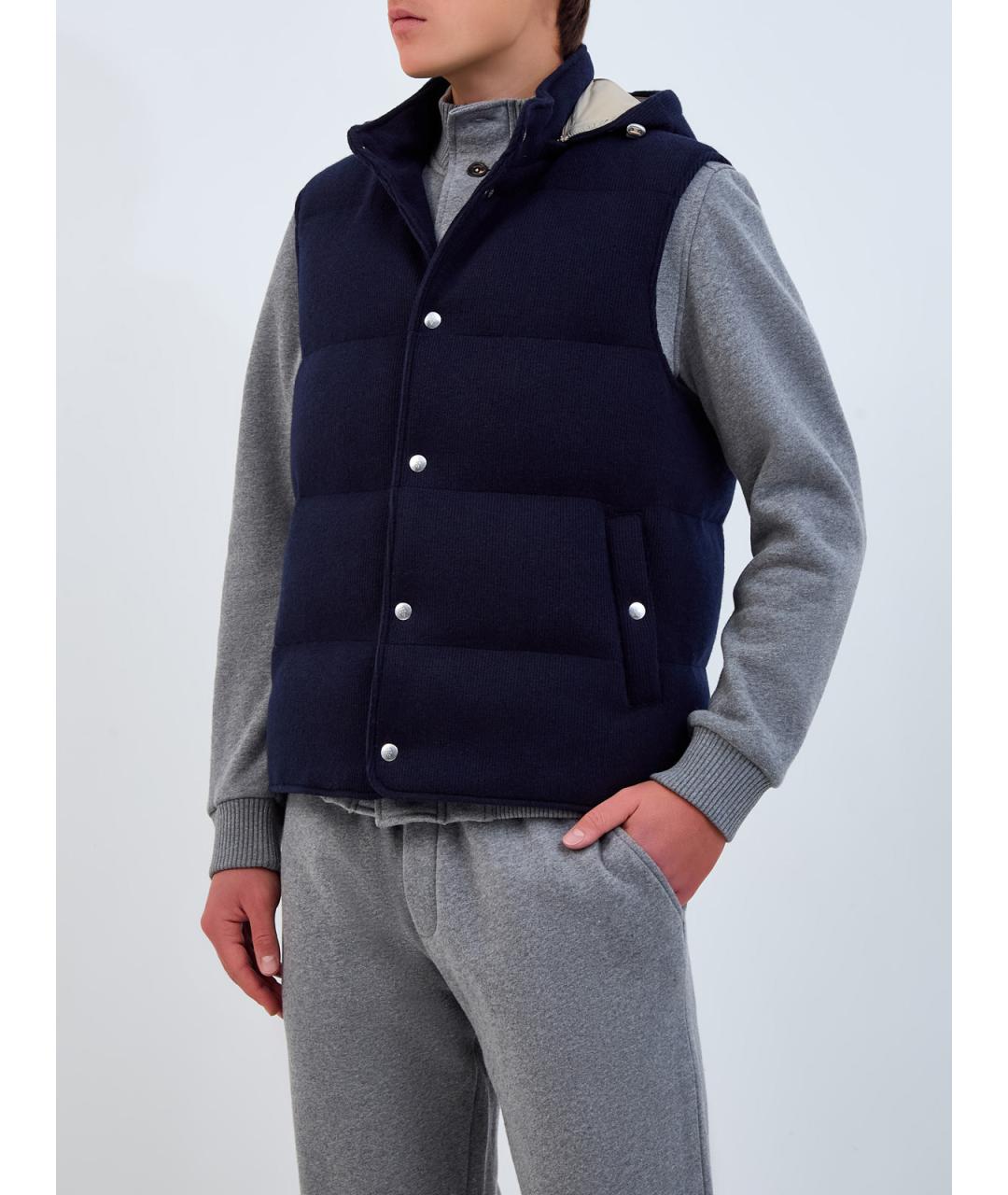 ELEVENTY Темно-синий шерстяной жилет, фото 3