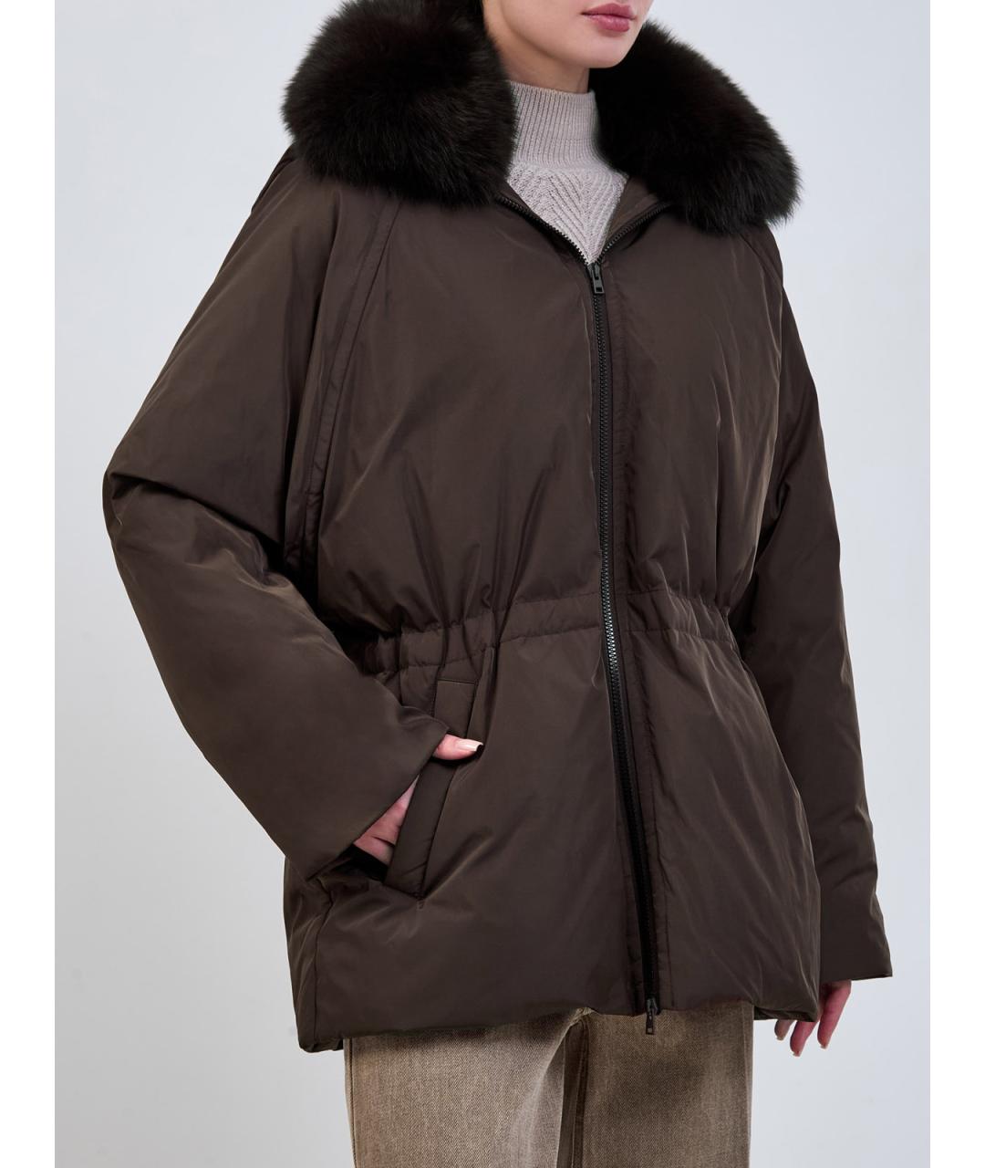 YVES SALOMON Коричневый полиэстеровый пуховик, фото 3