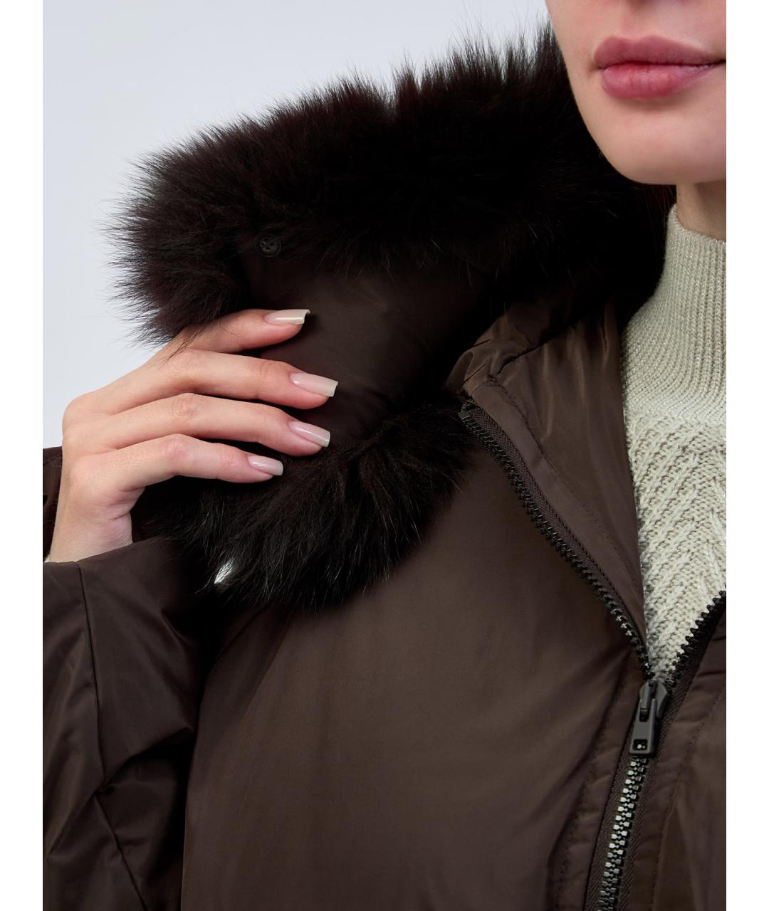 YVES SALOMON Коричневый полиэстеровый пуховик, фото 5