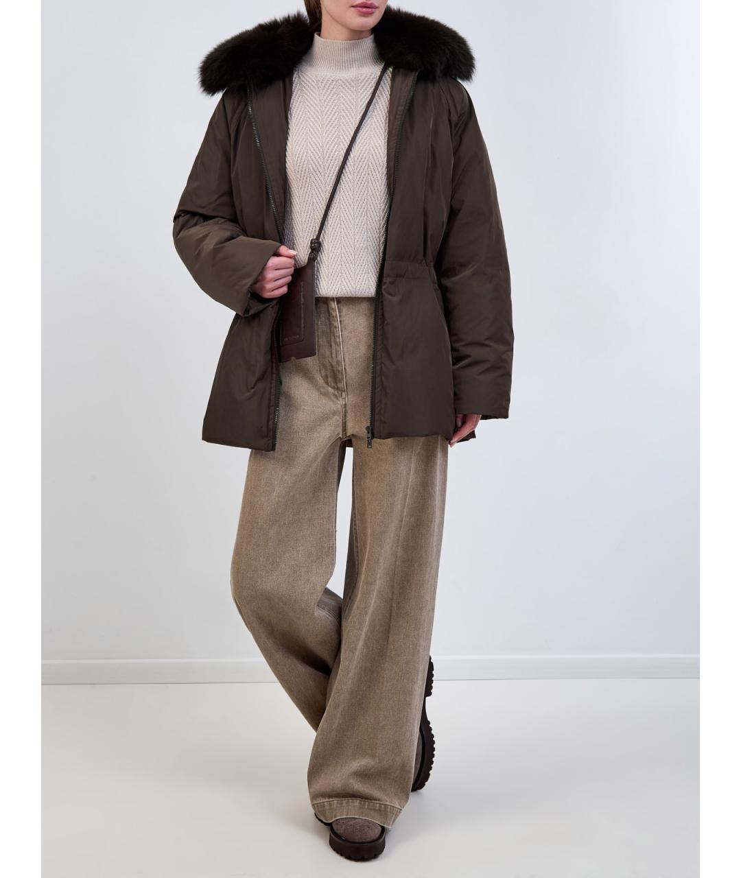 YVES SALOMON Коричневый полиэстеровый пуховик, фото 2