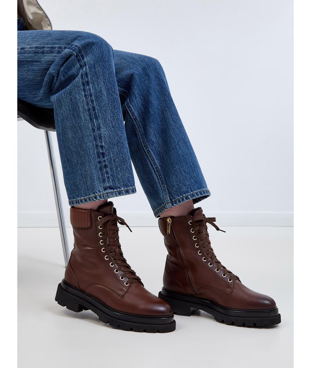 SANTONI Коричневые кожаные ботинки, фото 2