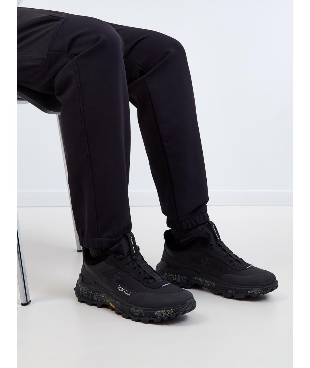 PREMIATA Черные текстильные низкие кроссовки / кеды, фото 2