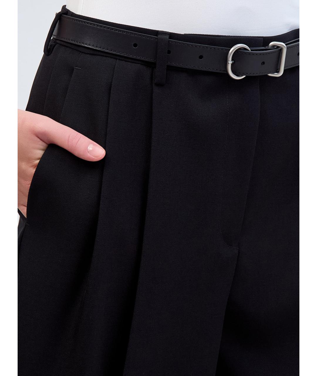 JIL SANDER Черные шерстяные прямые брюки, фото 3