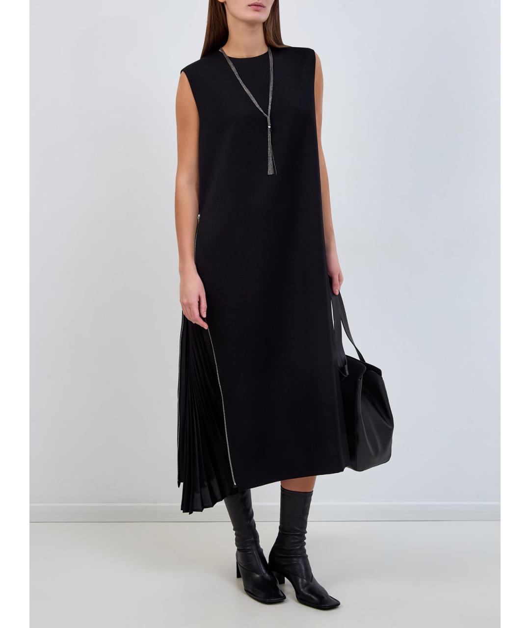 JIL SANDER Черное шерстяное повседневное платье, фото 2