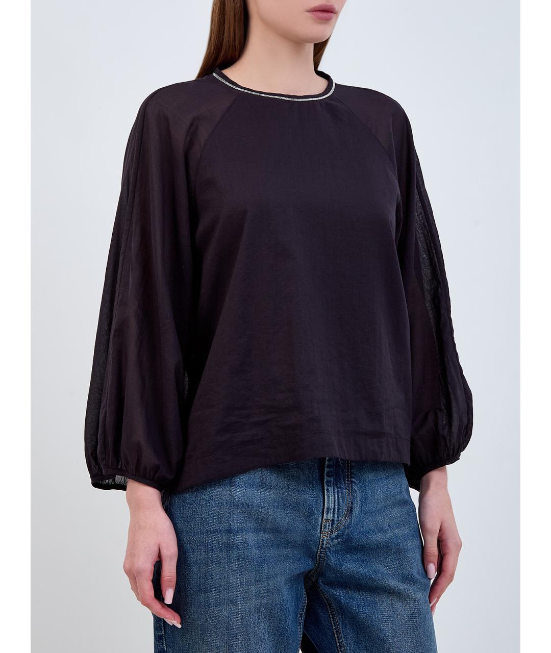 PESERICO Черная хлопковая блузы, фото 3