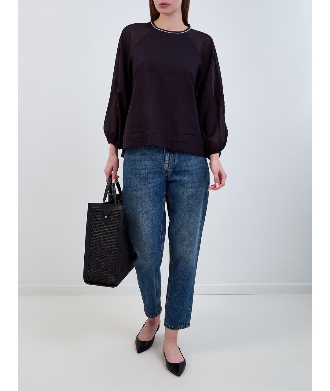 PESERICO Черная хлопковая блузы, фото 2