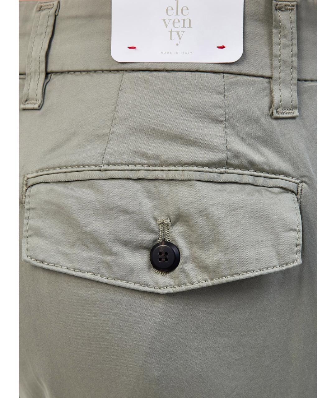 ELEVENTY Зеленые хлопковые повседневные брюки, фото 5