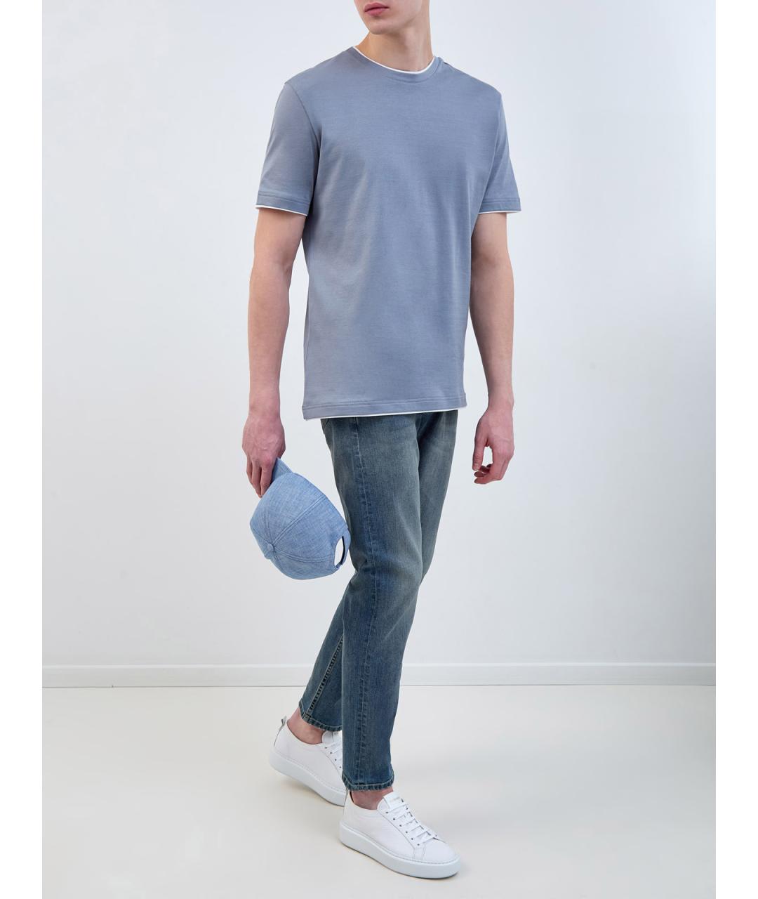 ELEVENTY Голубая хлопковая футболка, фото 2