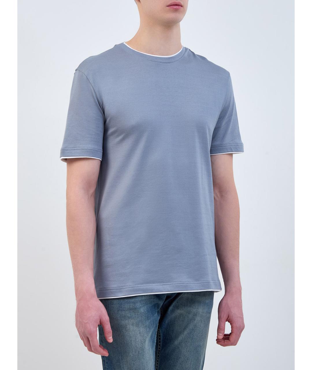 ELEVENTY Голубая хлопковая футболка, фото 3