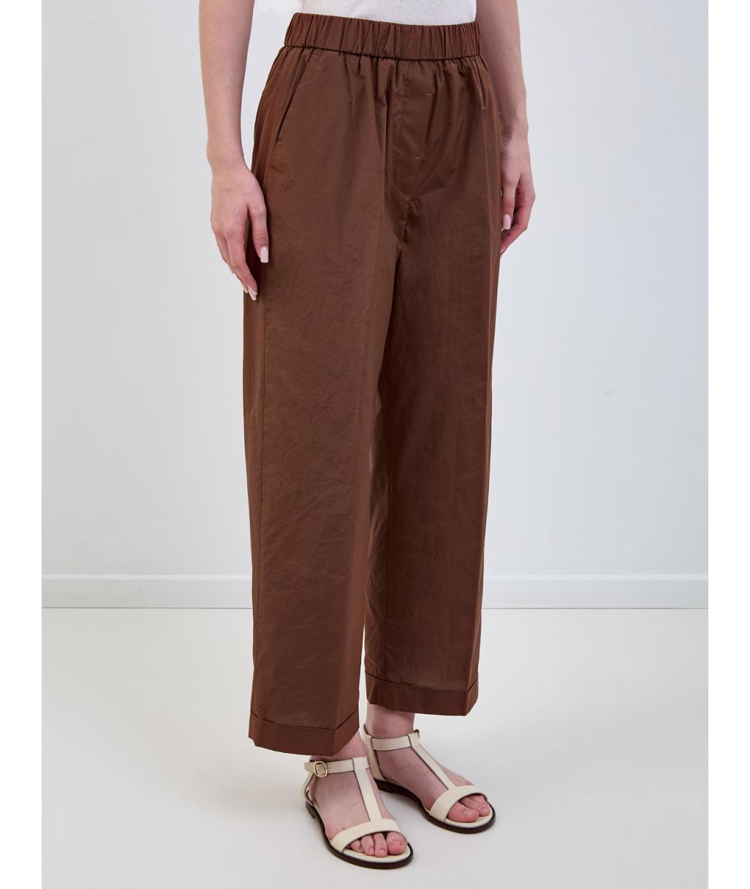 PESERICO Коричневые хлопковые прямые брюки, фото 3