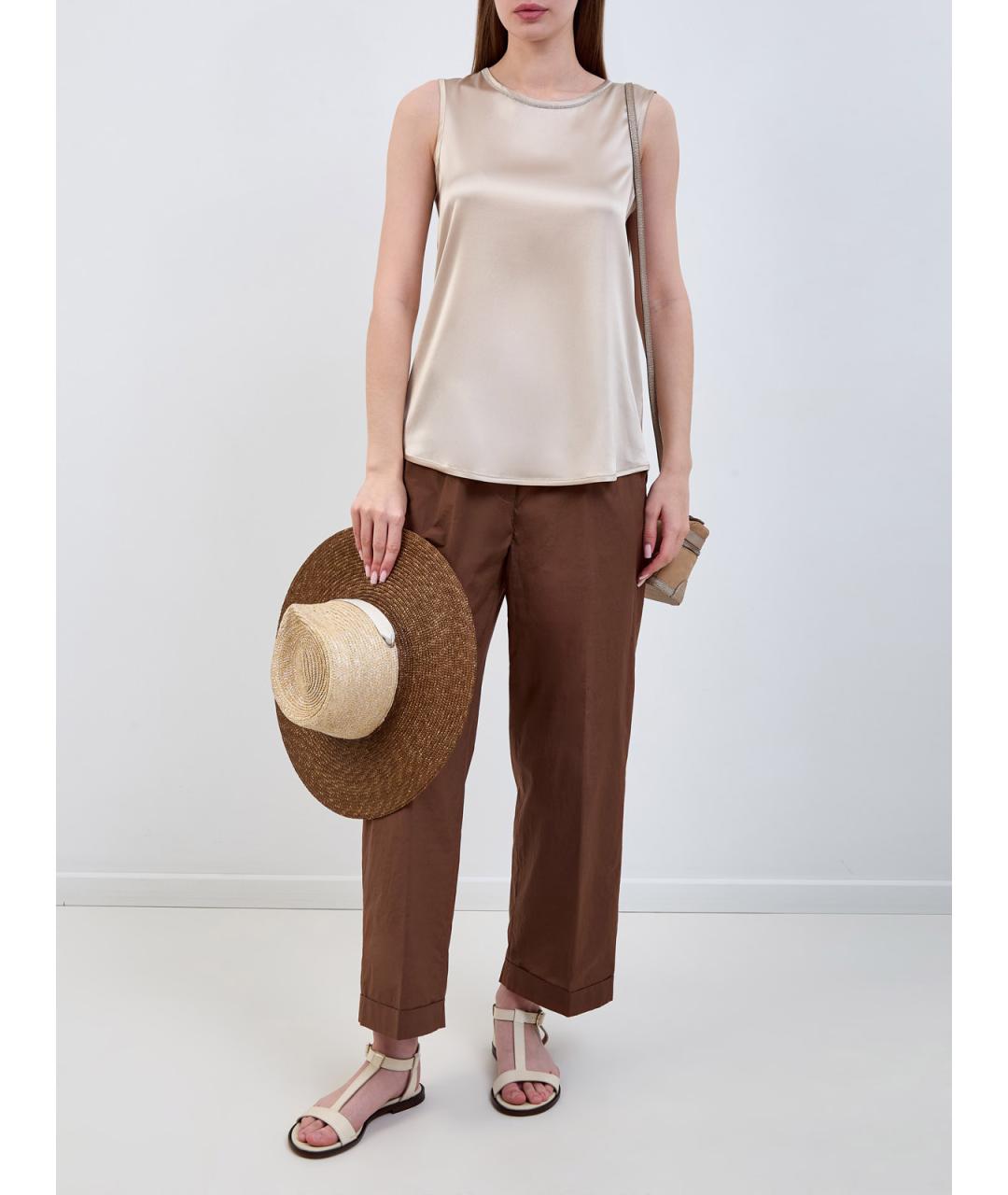 PESERICO Коричневые хлопковые прямые брюки, фото 2