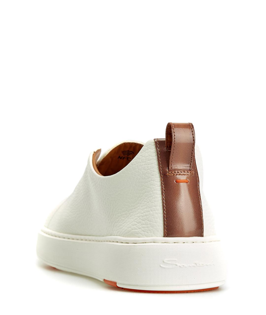 SANTONI Белые кожаные низкие кроссовки / кеды, фото 4