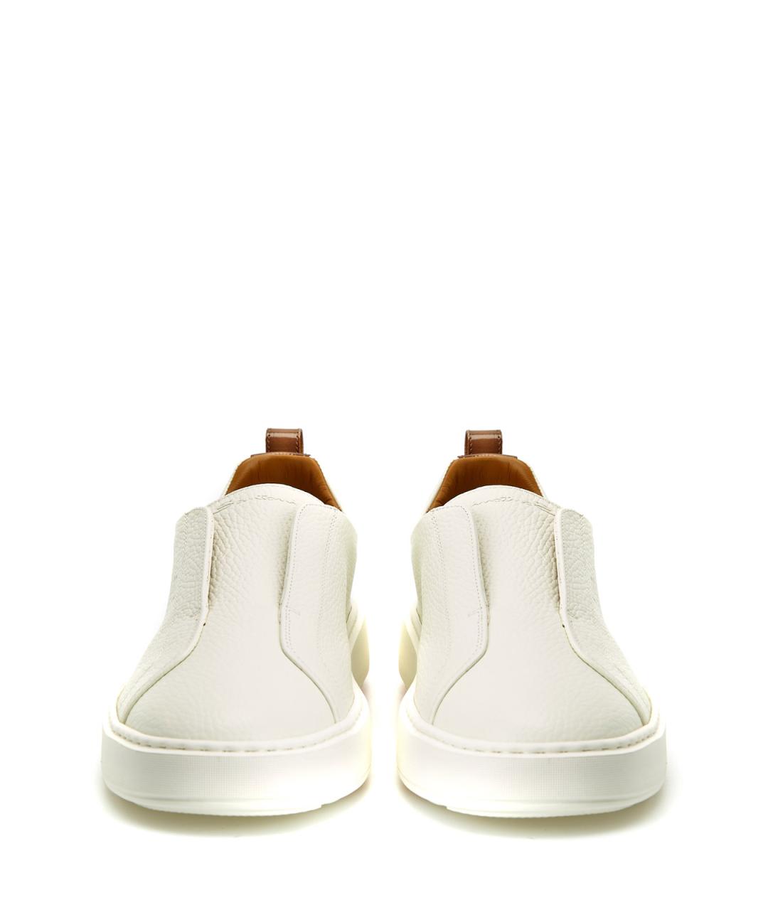 SANTONI Белые кожаные низкие кроссовки / кеды, фото 5