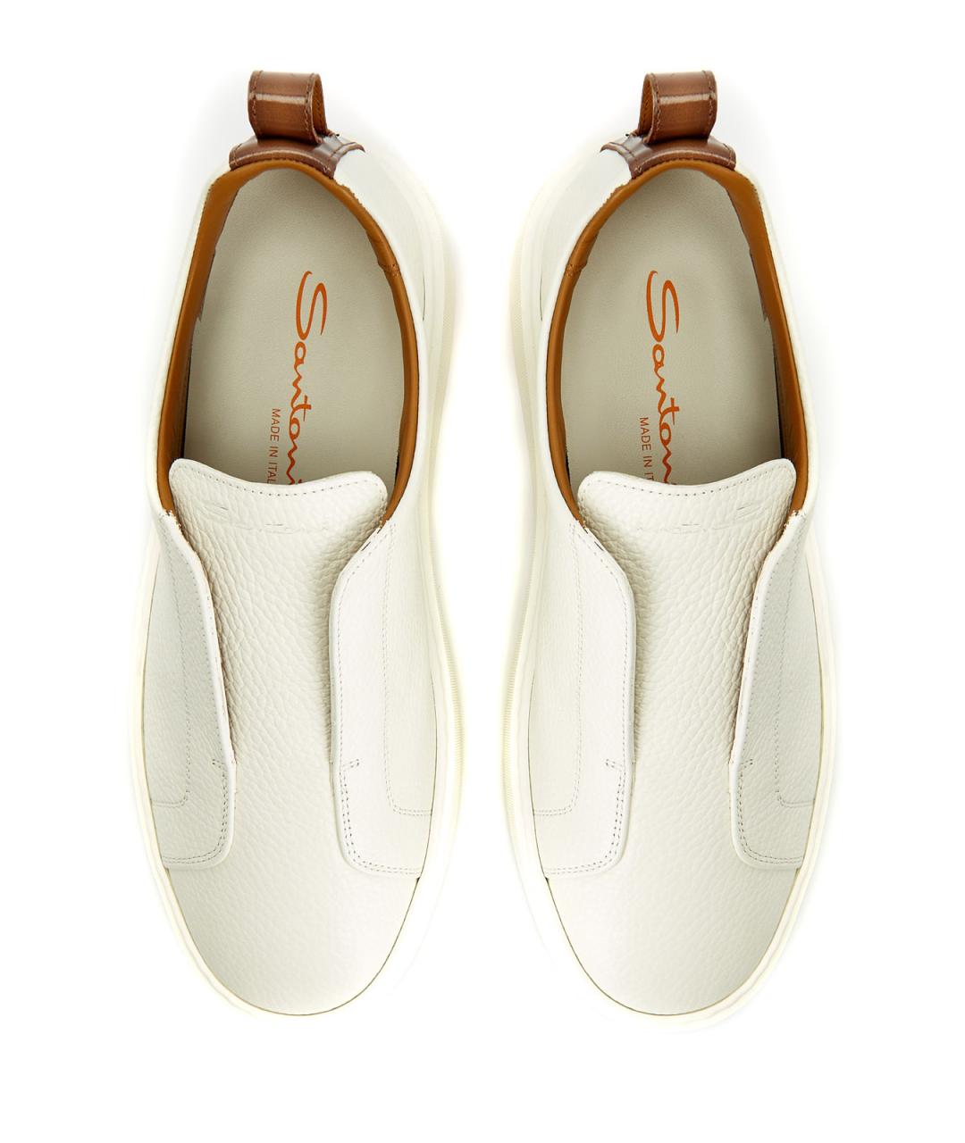 SANTONI Белые кожаные низкие кроссовки / кеды, фото 6