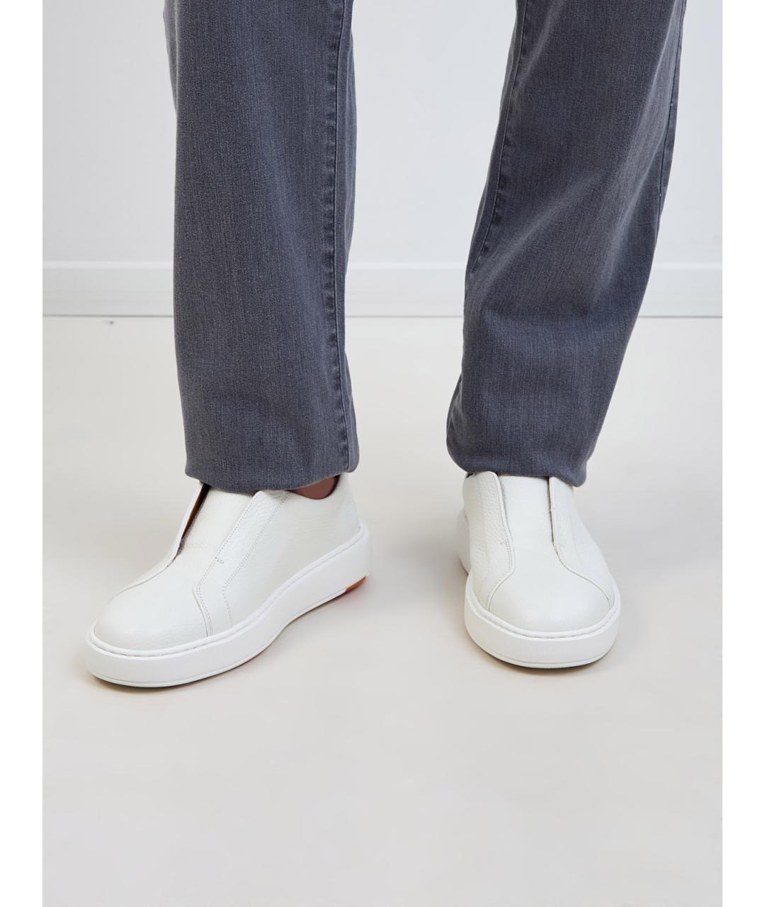 SANTONI Белые кожаные низкие кроссовки / кеды, фото 2