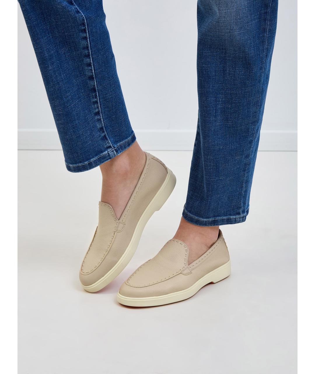 SANTONI Бежевые замшевые лоферы, фото 2