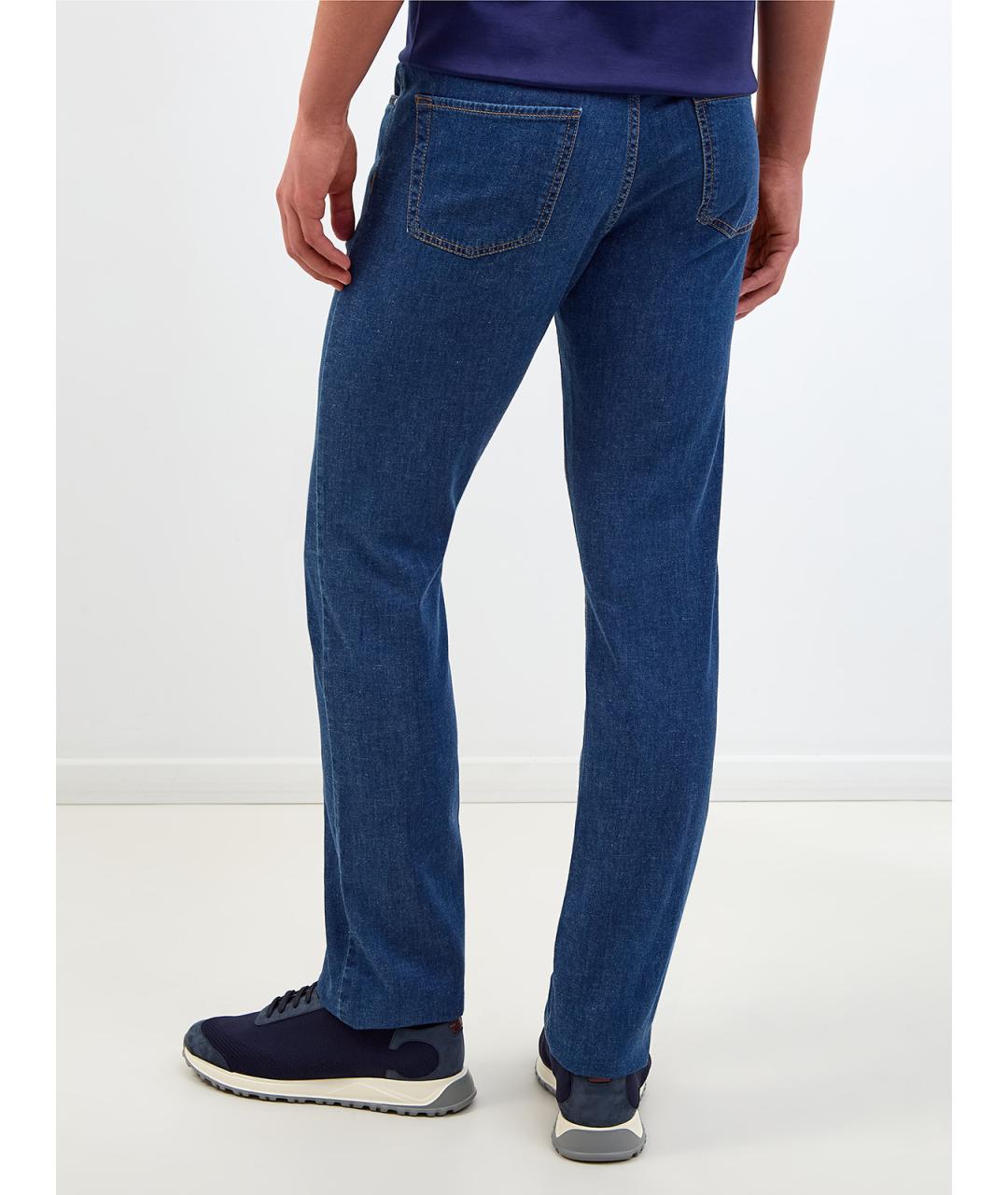 CANALI Синие хлопковые прямые джинсы, фото 4