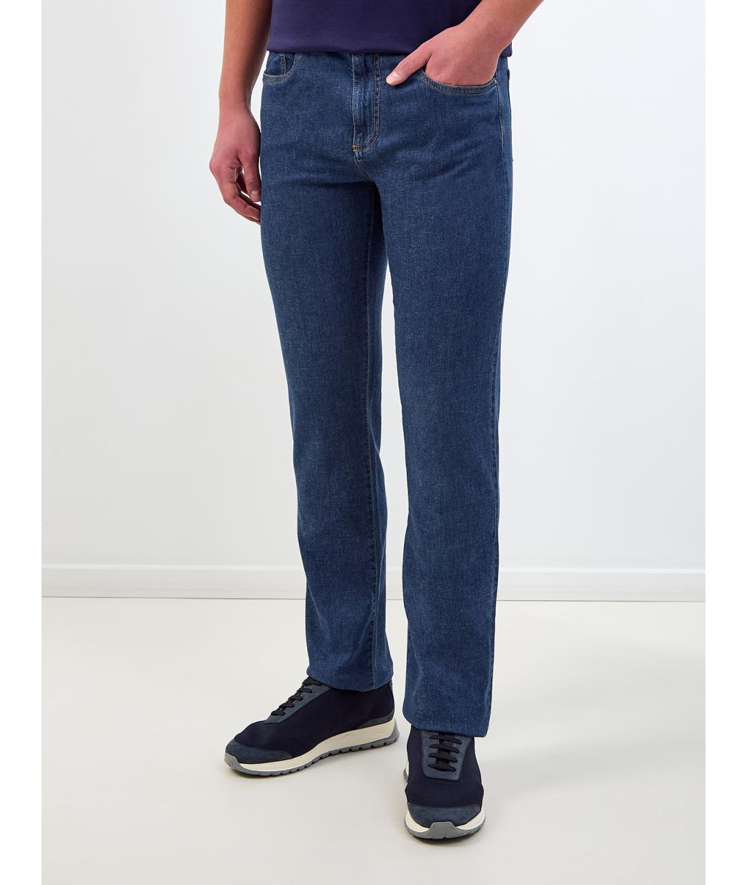 CANALI Синие хлопковые прямые джинсы, фото 3