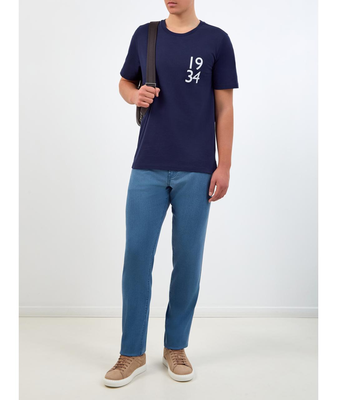 CANALI Синяя хлопковая футболка, фото 2