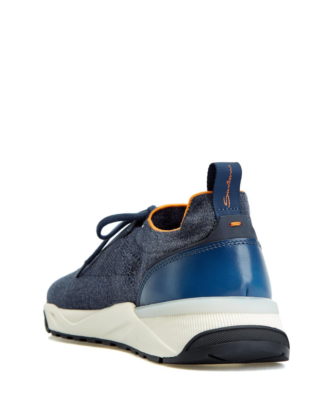 SANTONI Синие текстильные низкие кроссовки / кеды, фото 4