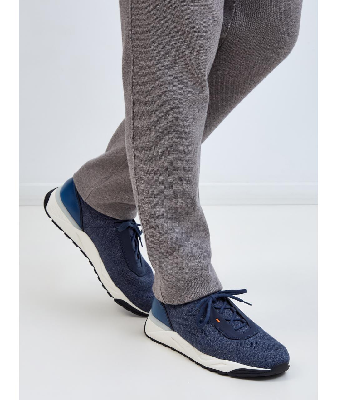 SANTONI Синие текстильные низкие кроссовки / кеды, фото 2