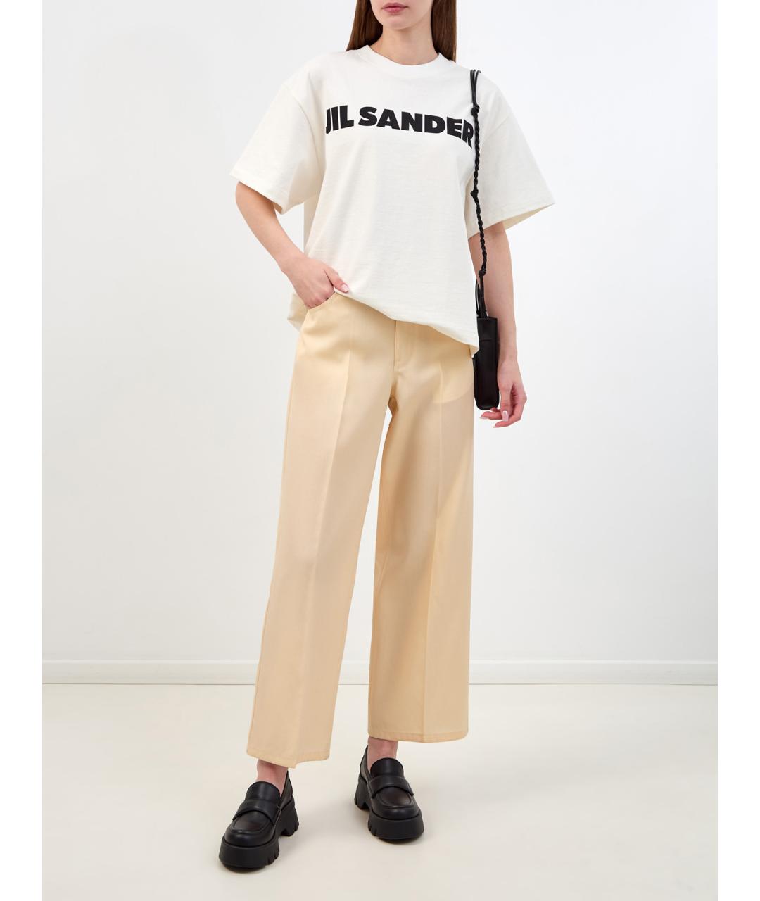 JIL SANDER Бежевые шерстяные прямые брюки, фото 2