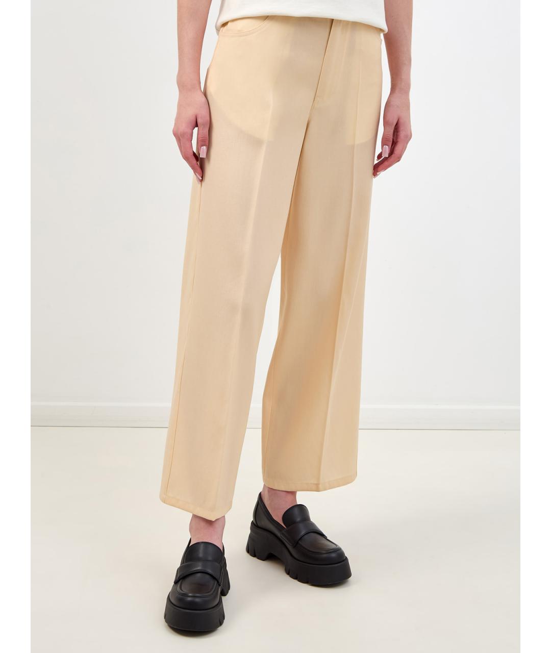 JIL SANDER Бежевые шерстяные прямые брюки, фото 3